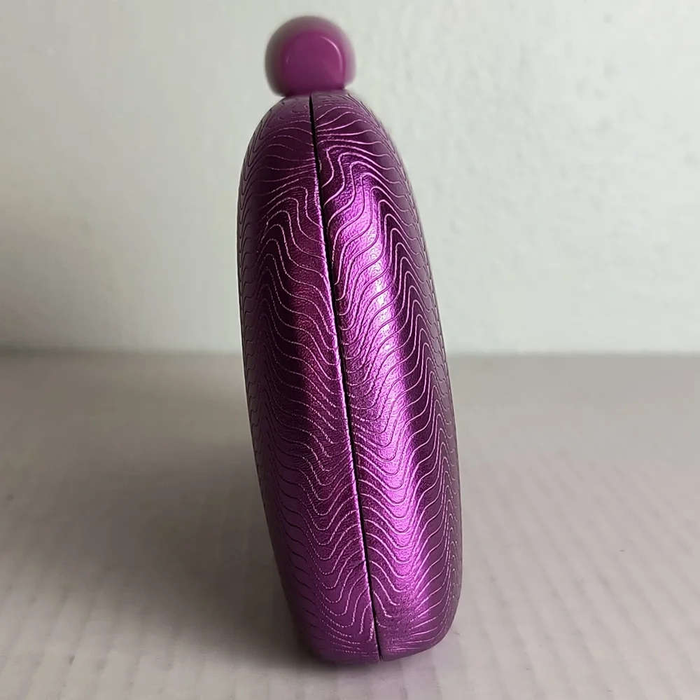 Exquisite Abstract Wave Pattern Evening Clutch Bag Purple Metal Strap